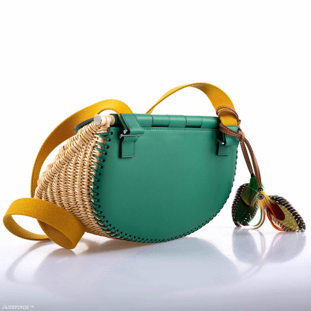 Hermes Wicker Fish Basket Crossbody, Vert Vertigo Swift with Palladium Hardware