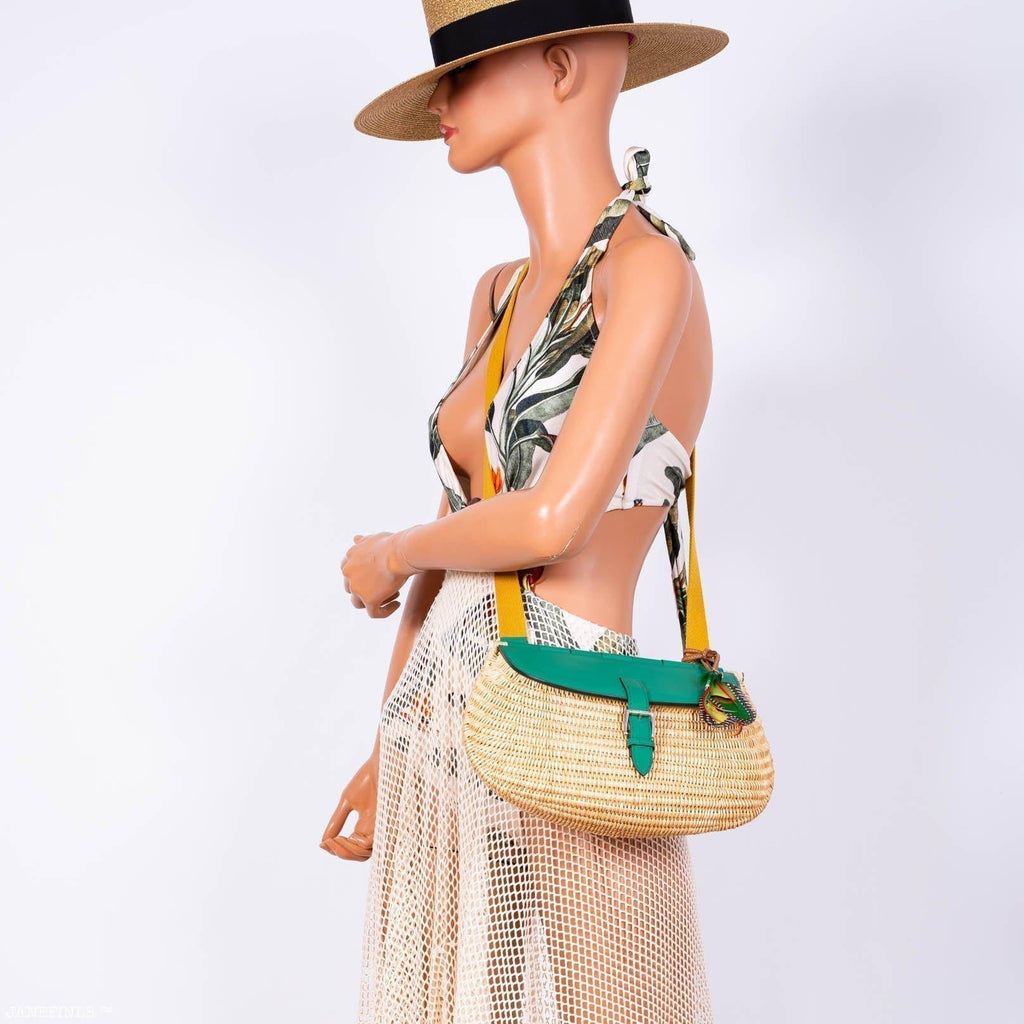 Hermes Wicker Fish Basket Crossbody, Vert Vertigo Swift with Palladium Hardware