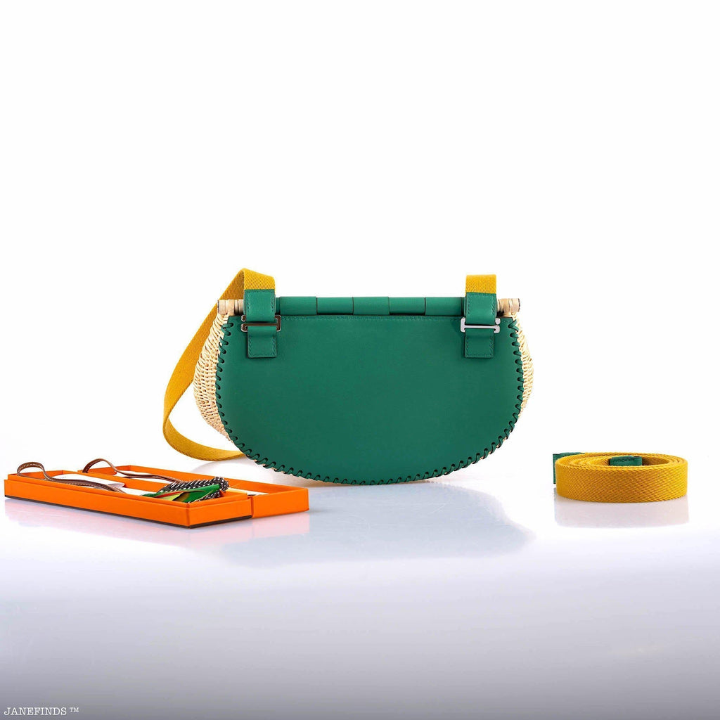 Hermes Wicker Fish Basket Crossbody, Vert Vertigo Swift with Palladium Hardware