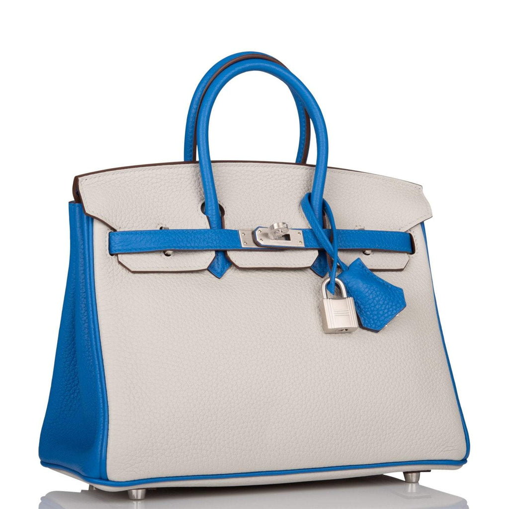 Hermes Birkin 25 Gris Mouette and Mykonos Clemence Brushed Palladium Hardware