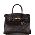 Hermes Birkin 30cm Black Matte Alligator Gold Hardware