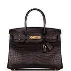 Hermes Birkin 30cm Black Matte Alligator Gold Hardware