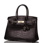 Hermes Birkin 30cm Black Matte Alligator Gold Hardware