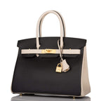 Hermes Birkin 30cm Brushed Gold Hardware Bi-Color Black and Craie Epsom