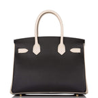 Hermes Birkin 30cm Brushed Gold Hardware Bi-Color Black and Craie Epsom