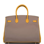 Hermes Birkin 35 Etoupe and Jaune Ambre Togo Brushed Gold Hardware
