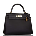 Hermes Black Epsom Sellier Kelly 28cm Gold Hardware