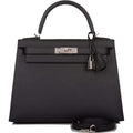 Hermes Black Epsom Sellier Kelly 28cm Palladium Hardware