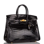 Hermes Black Shiny Niloticus Crocodile Birkin 25cm Gold Hardware