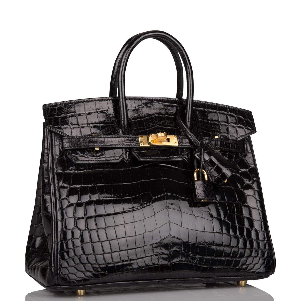 Hermes Black Shiny Niloticus Crocodile Birkin 25cm Gold Hardware