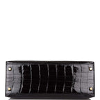 Hermes Black Shiny Niloticus Crocodile Sellier Kelly 28cm Gold Hardware