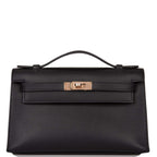Hermes Black Swift Mini Kelly Pochette Rose Gold Hardware