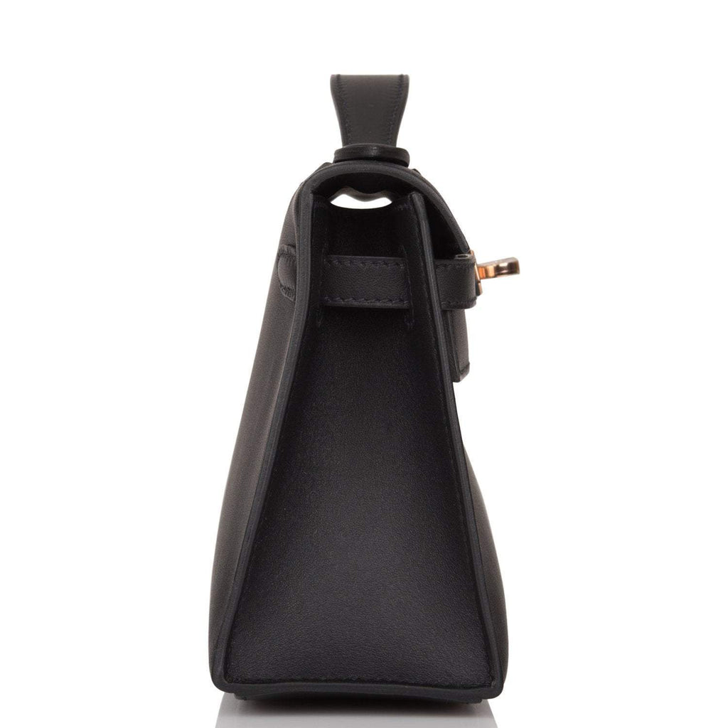 Hermes Black Swift Mini Kelly Pochette Rose Gold Hardware