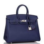 Hermes Bleu Encre Verso Togo Birkin 25cm Palladium Hardware