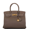 Hermes Etoupe Clemence Birkin 30cm Gold Hardware