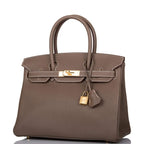 Hermes Etoupe Clemence Birkin 30cm Gold Hardware