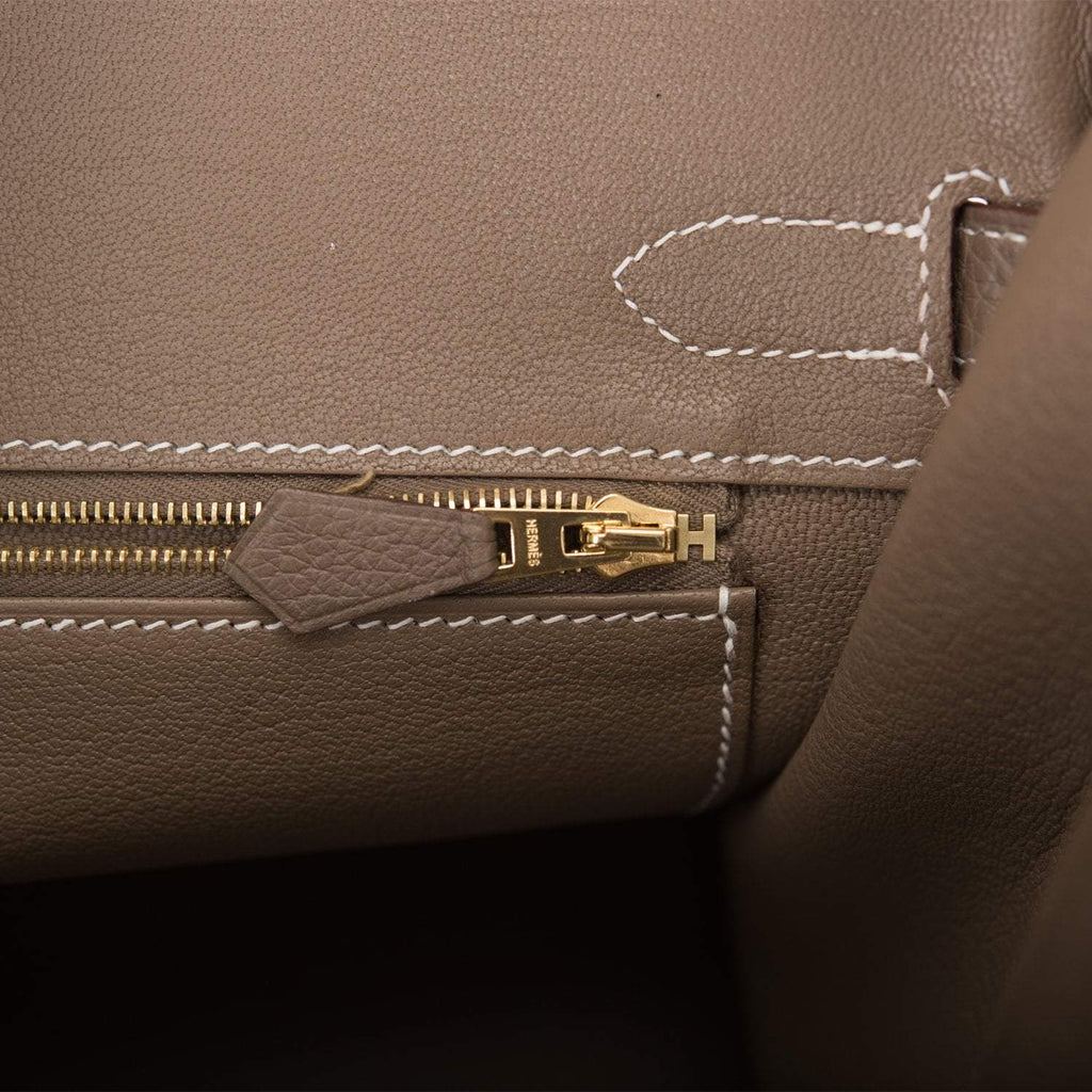 Hermes Etoupe Clemence Birkin 30cm Gold Hardware