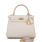 Hermes Gris Perle Swift Retourne Kelly 25cm Gold Hardware