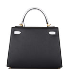 Hermes Kelly 28cm Bi-Color Black and Craie Epsom Sellier Brushed Gold Hardware