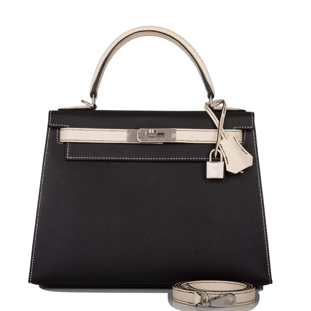 Hermes Kelly 28cm Bi-Color Black and Craie Epsom Sellier Brushed Palladium Hardware