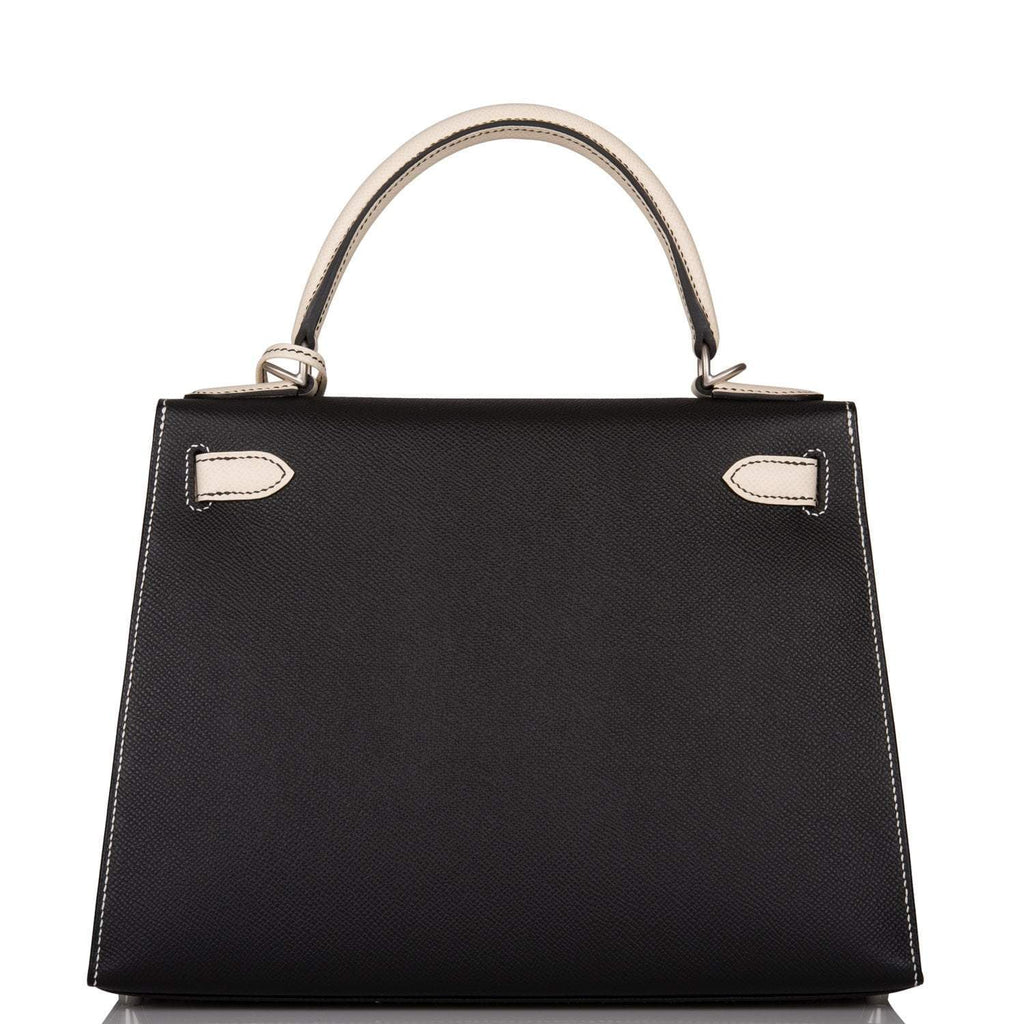 Hermes Kelly 28cm Bi-Color Black and Craie Epsom Sellier Brushed Palladium Hardware