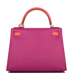 Hermes Kelly 28cm Bi-Color Rose Pourpre and Rose Jaipur Epsom Sellier Brushed Palladium Hardware