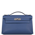 Hermes Kelly Pochette Blue Brighton Swift Palladium Hardware