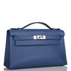 Hermes Kelly Pochette Blue Brighton Swift Palladium Hardware