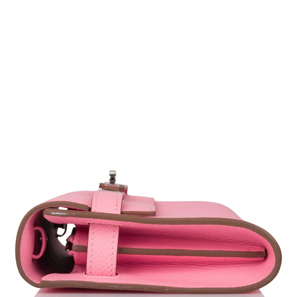 Hermes Rose Confetti Epsom Kelly Wallet To Go Palladium Hardware