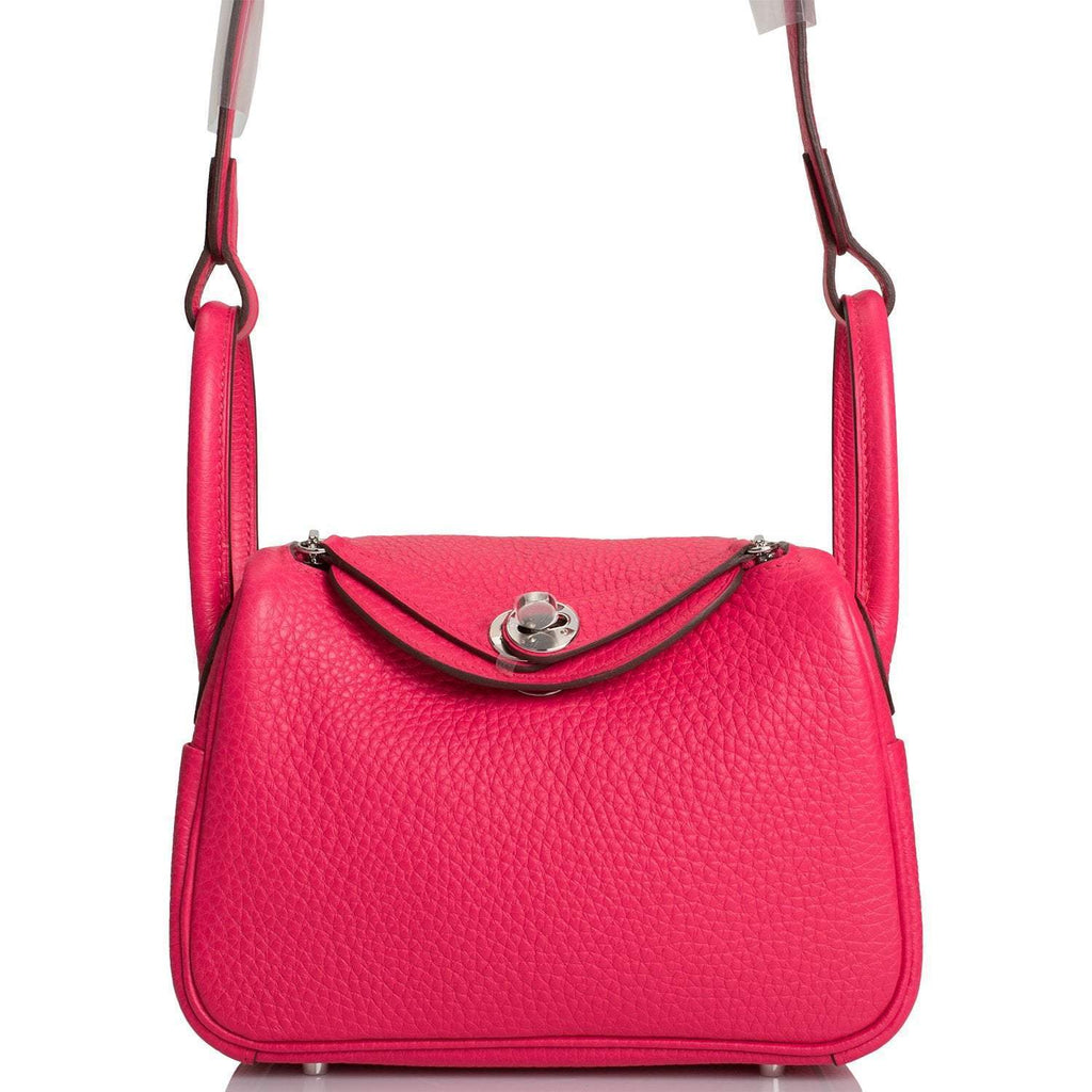 Hermes Rose Extreme Clemence Mini Lindy Palladium Hardware