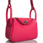 Hermes Rose Extreme Clemence Mini Lindy Palladium Hardware