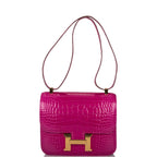Hermes Rose Scheherazade Shiny Alligator Constance 24cm Gold Hardware