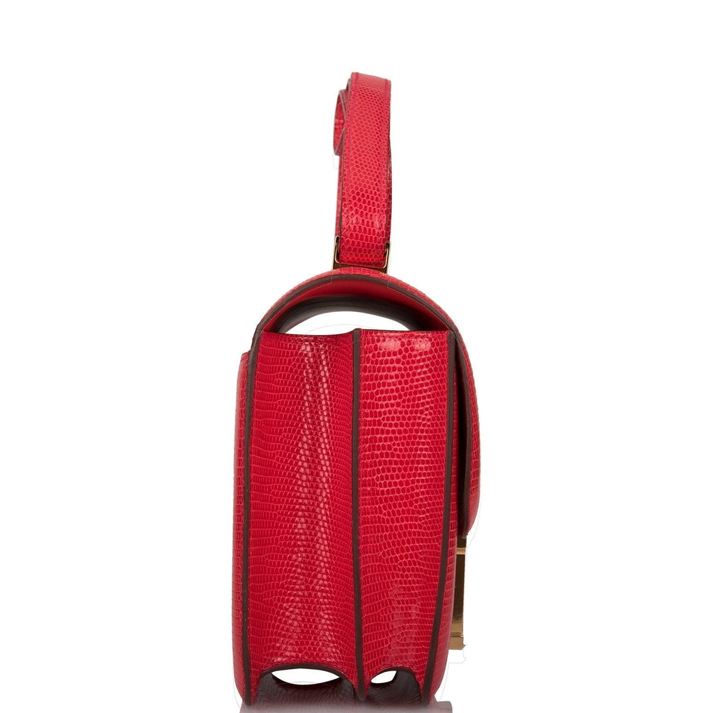 Hermes Rouge Exotique Lizard Niloticus Constance 24cm Gold Hardware
