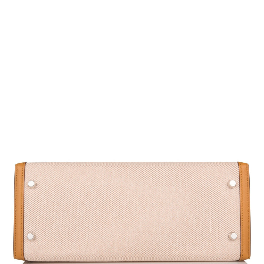 Hermes Sesame Toile and Swift Sellier Kelly 28cm Palladium Hardware