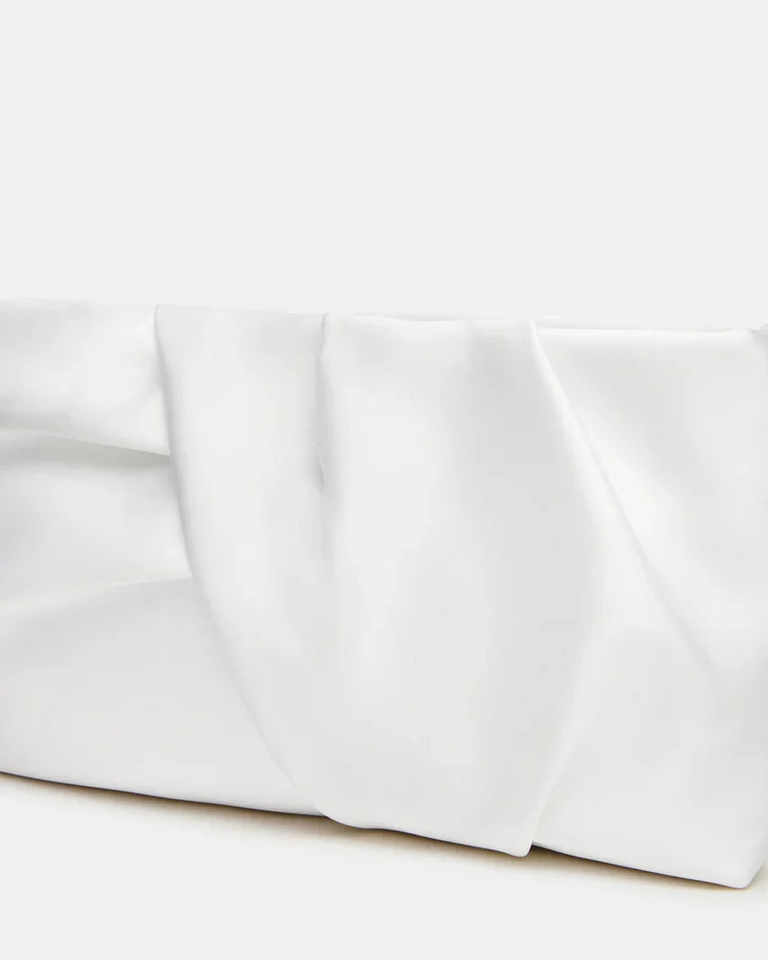 Pleated White Satin Clutch