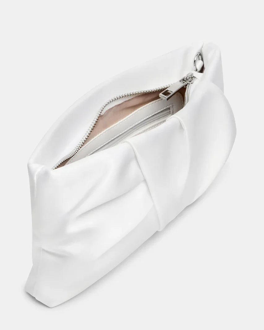 Pleated White Satin Clutch