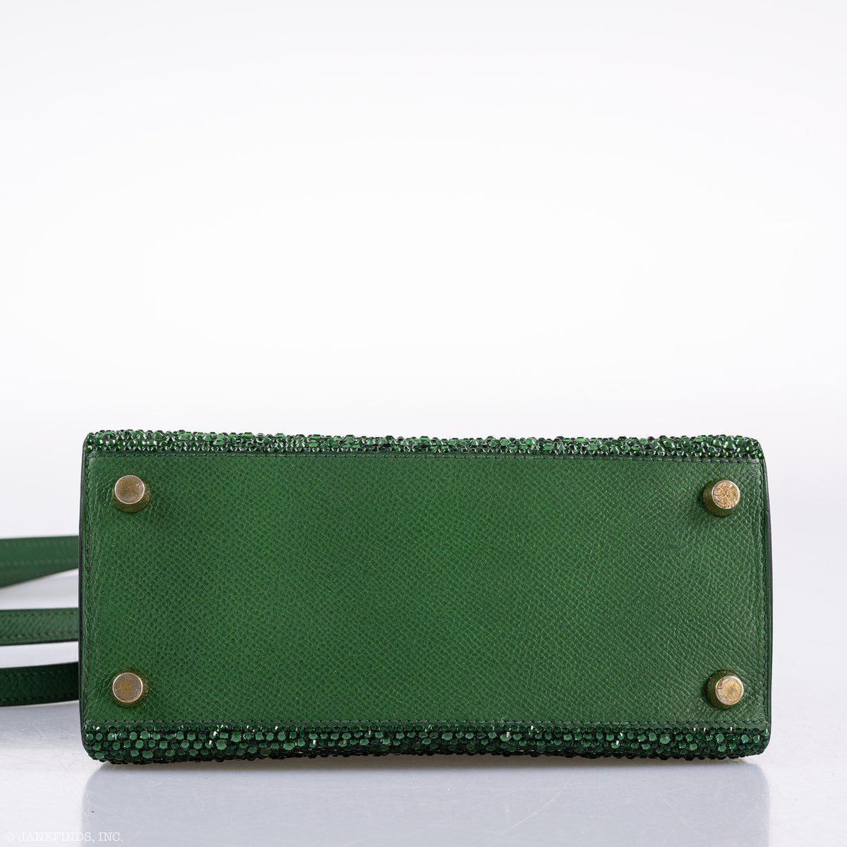 Vintage Hermes Emerald Kelly of Oz with Swarovski Crystals Epsom Gold Hardware