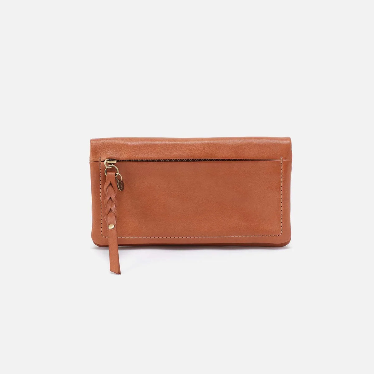 Tan Leather Zip-Around Clutch Wallet