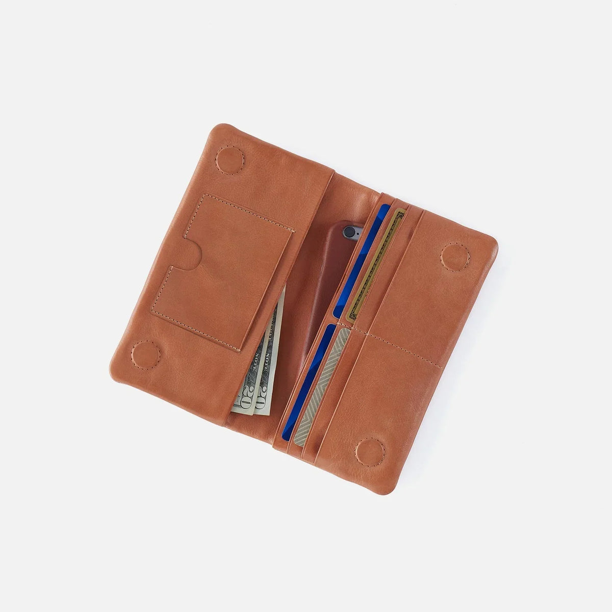 Tan Leather Zip-Around Clutch Wallet