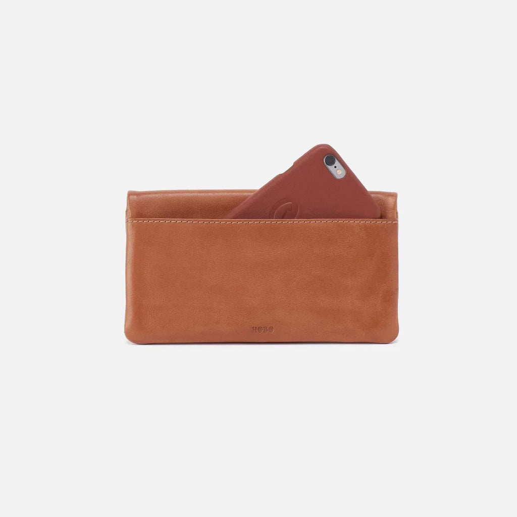 Tan Leather Zip-Around Clutch Wallet