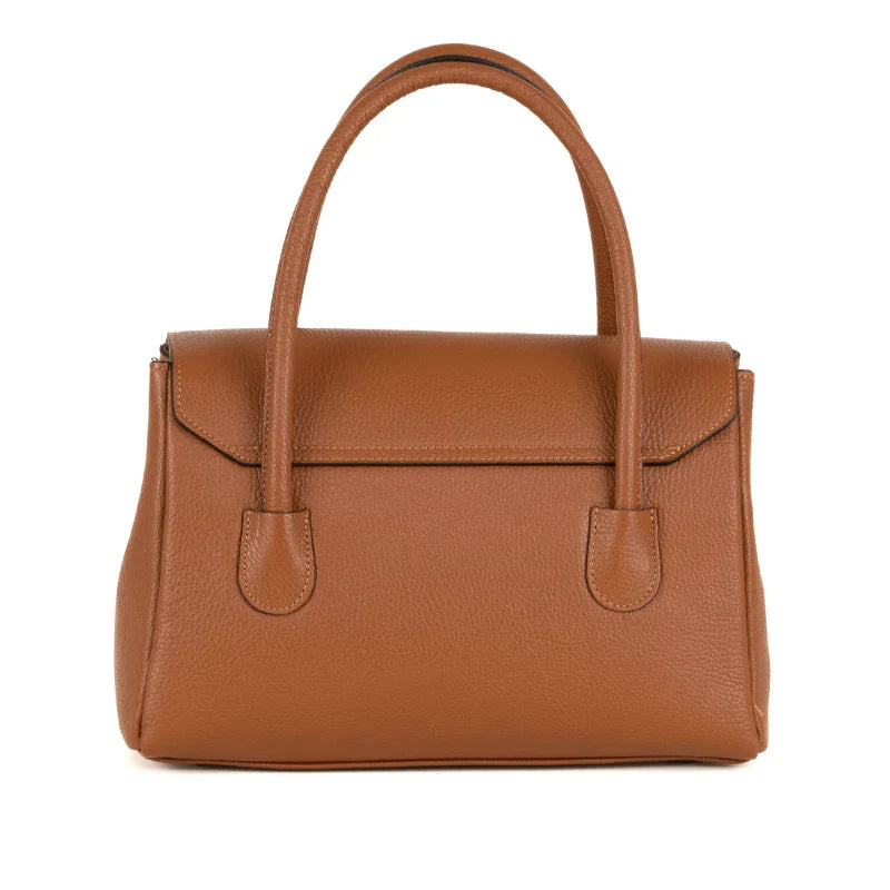 Tan Textured Flap Handbag with Turn-Lock
