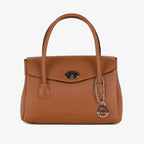 Tan Textured Flap Handbag with Turn-Lock