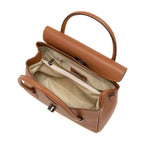 Tan Textured Flap Handbag with Turn-Lock